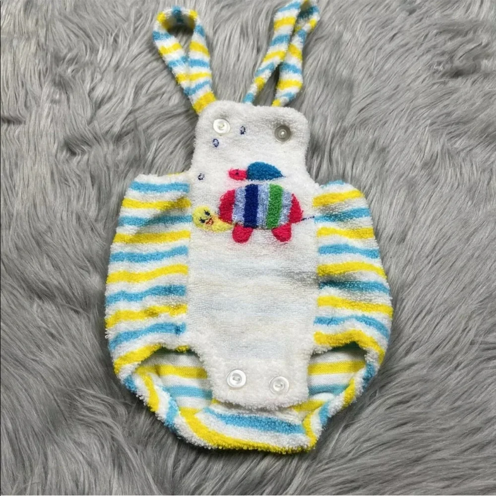 Vintage Kmart Baby Terry Cloth Striped Turtle Romper Sunsuit